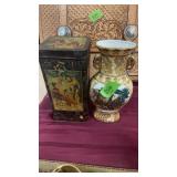 METAL TIN & CHINESE VASE