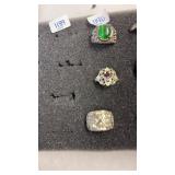 3 925 SILVER RINGS-GREEN, WHITE & RED STONES