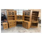 11PC OAK OFFICE SET W/ SLATE & FROSTED GLASS