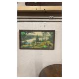 VINTAGE FRAMED COWS GRAZING PICTURE