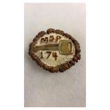 ELK ANTLER BELT BUCKLE MARKED MSP 174 KEY INLAID