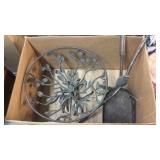 IRON BASKET, CHIPPING HAMMER, FIREPLACE POKER &