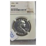 1961 PF 67 SILVER FRANKLIN HALF DOLLAR