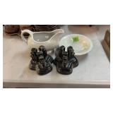 4 PC OF FIESTA WARE-GRAVY BOAT,BOWL & 2 CANDLE