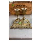 INK WELL TRAY & 2 GOBLETS