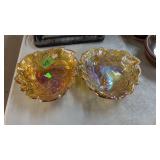2 MATCHING CARNIVAL GLASS CANDY DISHES
