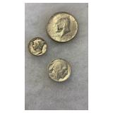 1964 KENNEDY SILVER HALF DOLLAR, 1945 SILVER