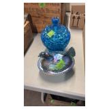 CARNIVAL GLASS HEN ON NEST & BLUE CANDY DISH W/