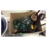 GLASSS CINNING JARS, SHOE STRETCHERS