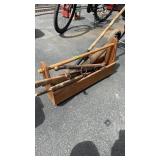 WOODED TOOL BOX W/ SINGLE TREE, HAMES & MISC