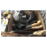 BX W/ SAWS, NEW ROLL OF AIR HOSE, ROPE, SCREWS,