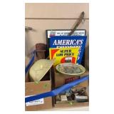 GROUP W/ METAL CIGARETTE SIGNS BARBER ITEMS,