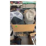 BX OF HATS, MASKS & FOLDING STADIUM CUSHION