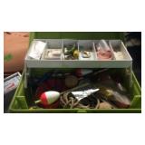 METAL TACKLE BOX W/ TACKLE AND GREEN TACKLE BOX