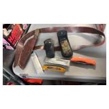 BELT W/ KNIFE & SHEATH & 2 FOLDING KNIVES