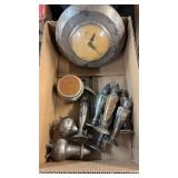 BX OF SOLAT & PEPPER SHAKERS, ANTIQUE CLOCK & FLY