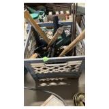 GRAY BASKET W/ HAMMERS & MISC