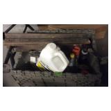 TOTE W/ SHOP CHEMICALS & BUTCHER PAPER CUTTER,