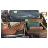 BOX W/ LEATH BAGS, POUCHES & BX W/ WALLETS