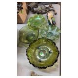 4 PCS OF GREEN GLASS INCLUDES INDIANA GLASS