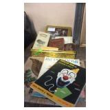 METAL TIN W/ DIARIES, YEAR BOOK, MAGAZINES