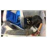 TOTE W/ BAIT BASKET, SMALL SOFT COOLER & MISC