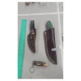 3 DAMASCUS KNIVES W/ SHEATHS
