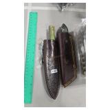 3 DAMASCUS KNIVES W/ SHEATHS