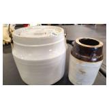 BAIL HANDLE CROCK W/ LID & DBL GLAZED CROCK JAR