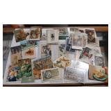 POSTCARD EPHEMERA & WOODBLOCK PRINTS ASSORTMENT