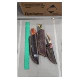 3 DAMASCUS KNIVES W/ SHEATHS
