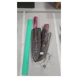 2 DAMASCUS KNIVES W/ SHEATHS AND POCKET KNIFE
