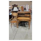 OAK ROLLTOP DESK & CHAIR