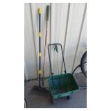 SCOTTS SPREADER AND TWO RAKES