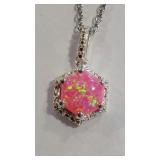 925 PINK OPAL COLOR STEEL CHAIN NECKLACE