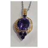 925 AMETHYST COLOR GOLD TONE STEEL CHAIN NECKLACE