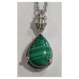 925 MALACHITE COLOR & CZ STEEL CHAIN NECKLACE