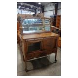 TIGER OAK ANTQ SIDEBOARD W/ CURVED GLASS FRONT