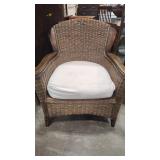 RATTAN ACCENT CHAIR W/ UPHOLSTERED SEAT
