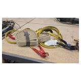 SET OF JUMPER CABLES AND TOW STRAP