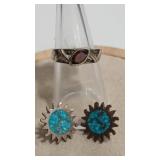 925 GARNET COLOR RING & NATIVE AMERICAN STYLE
