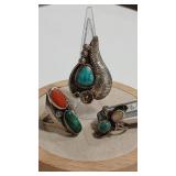 TURQUOISE CORAL & MOP COIN SILVER RINGS