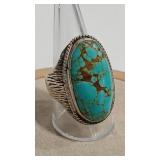 TURQUOISE OLD PAWN COIN SILVER RING