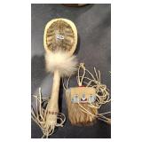NATIVE AMERICAN STYLE TURTLE RATTLE & MEDICINE BAG