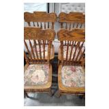 4 - OAK CARVED UPHOLSTERED SEAT KITCHEN CHAIRS