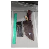2 DAMASCUS KNIVES W/ SHEATHS- FIXED BLADE AND POCK