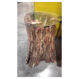 STUMP GLASS TOP ACCENT TABLE
