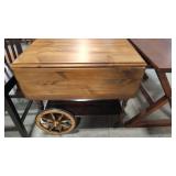 DROP LEAF WOOD ROLLING TEA CART