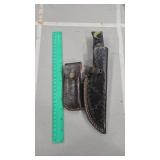 2 DAMASCUS KNIVES W/ SHEATHS-  FIXED BLADE AND POC