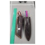 2 DAMASCUS KNIVES W/ SHEATHS- FIXED BLADES